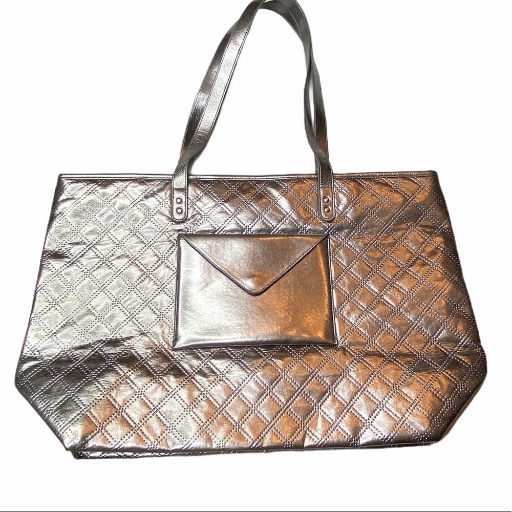 Bath & Body Works Silver Metallic Travel Tote Bag